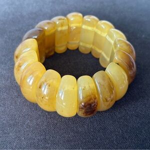 Chunky Bracelet Cuff Yellow Brown Stone